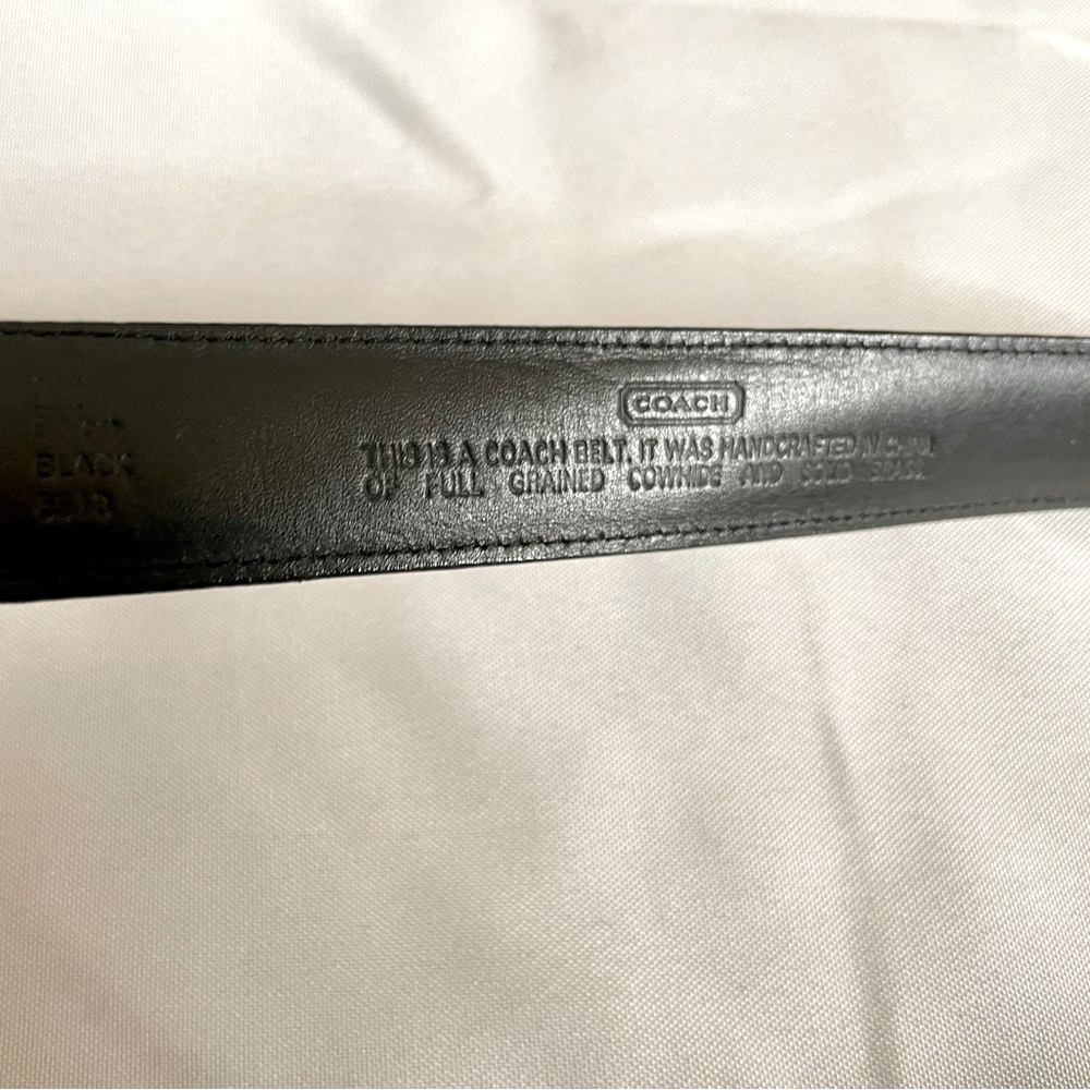 Black Leather COACH Belt 36” Braid Detail Brass Buckle - Picture 8 of 8